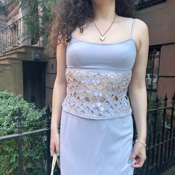 vintage y2k two piece purple beaded maxi prom dress lavender vintage formal - Picture 3 of 13